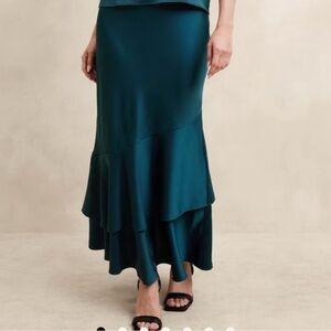 Banana Republic Blue Tiered Trumpet Maxi Skirt Satin